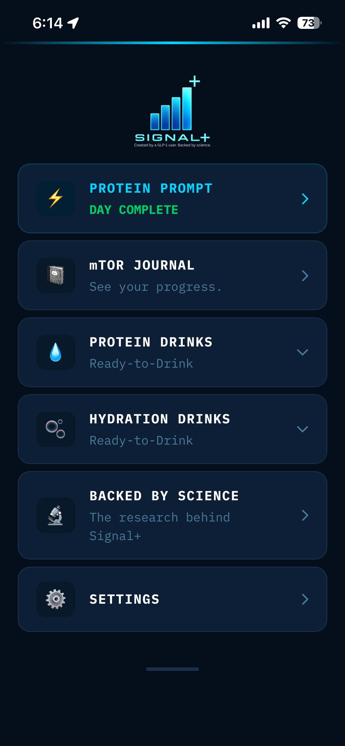 Signal+ Home Screen